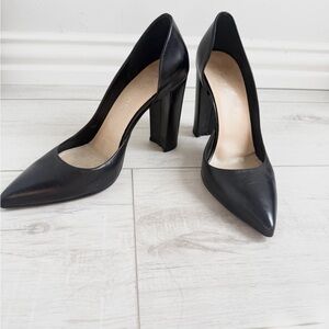 Women's Black Pointed-Toe High Block Heel Pumps